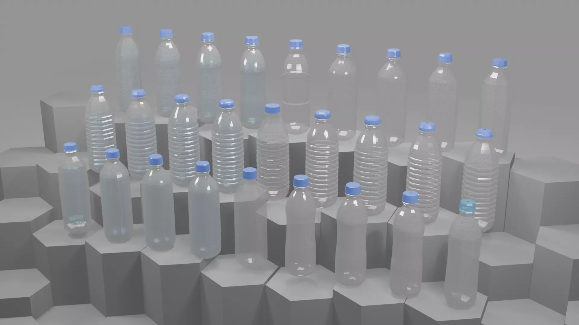 Plastic Bottle 3D Model Pack 3 designs with 3 mesh densities and Low-poly 3D model_0