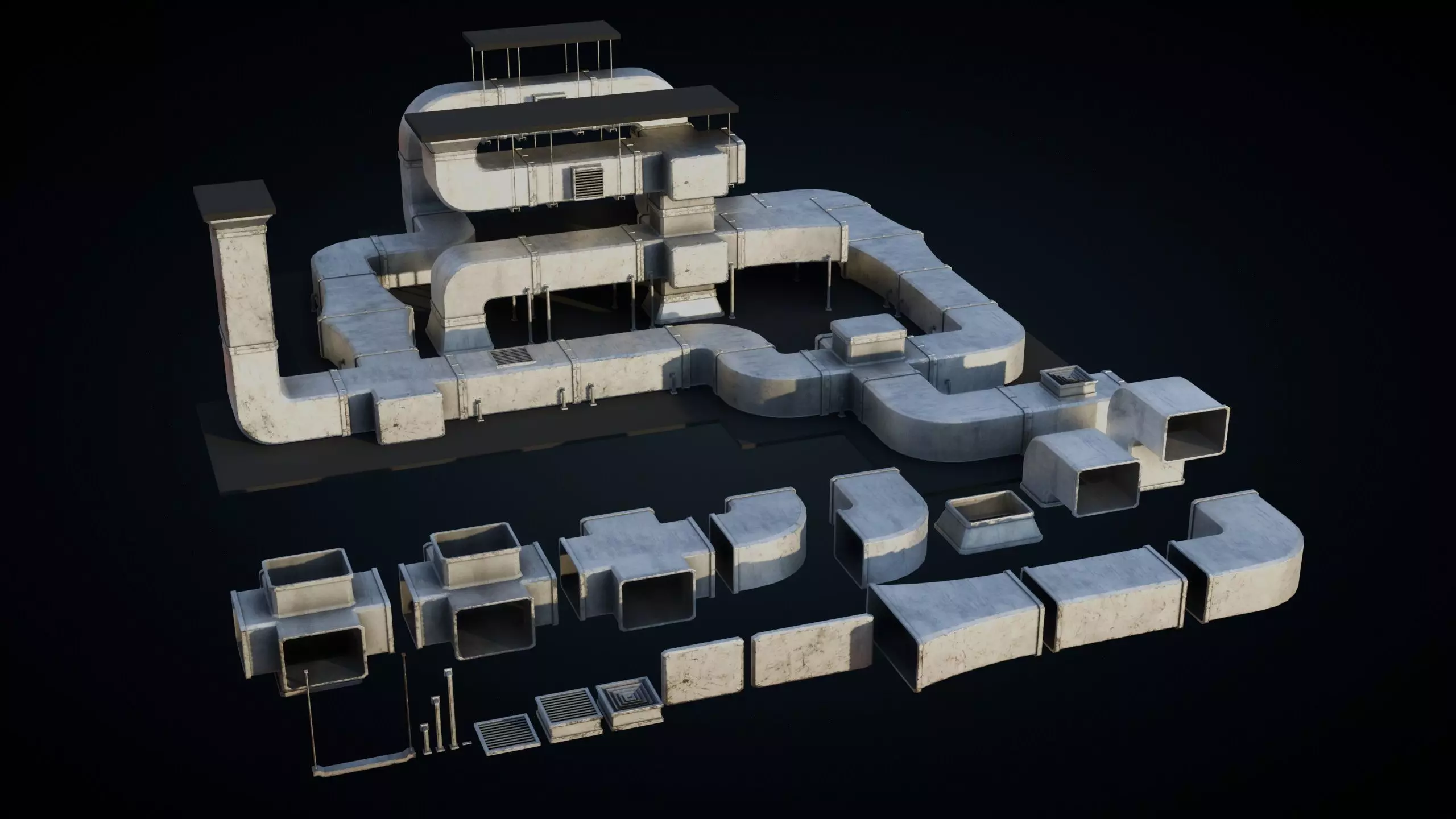 Roof Ducts Pack - Optimized Game Ready 3D Models Low-poly 3D model_0