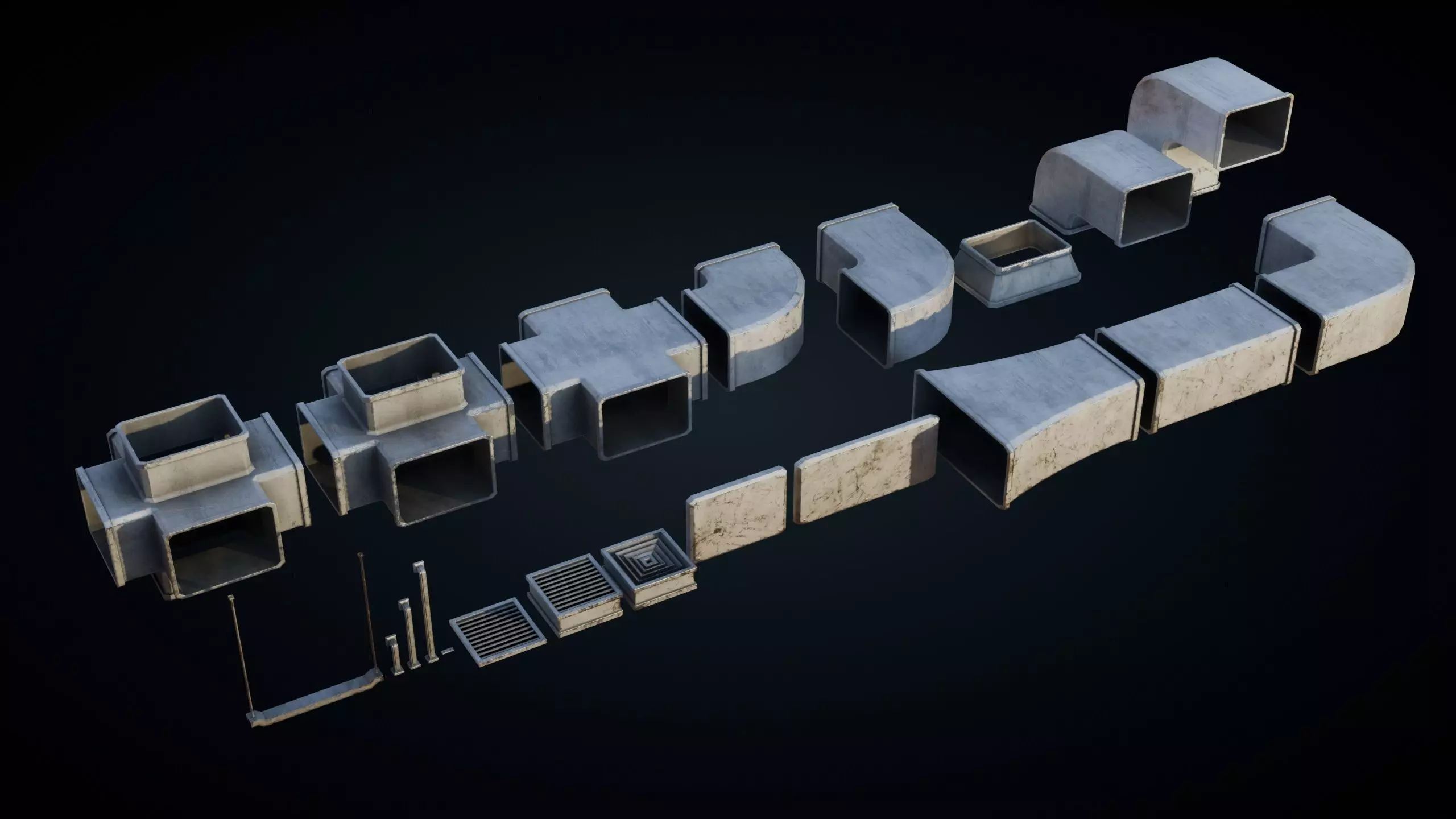 Roof Ducts Pack - Optimized Game Ready 3D Models Low-poly 3D model_2
