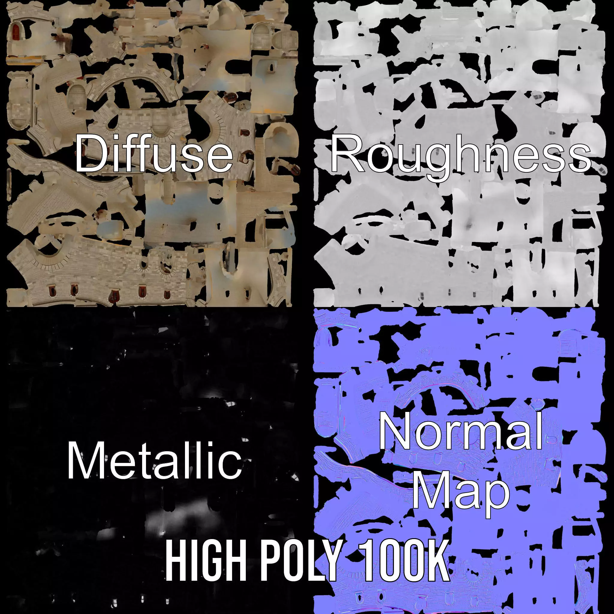 Medieval Stone Castle model pack Low-poly 3D model_3