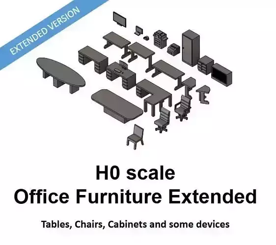 Office furniture EXTENTED for office interiour - H0 Scale 