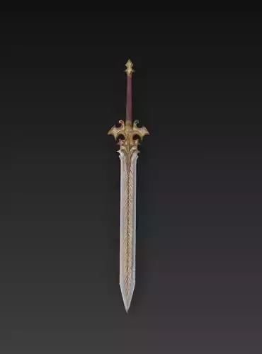 Gothic Long Fantasy Sword - Low Poly Stylized 3D Weapon Low-poly 3D model