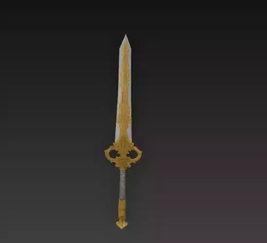 Golden Ornate Fantasy Sword - Low Poly Stylized 3D Weapon Low-poly 3D model