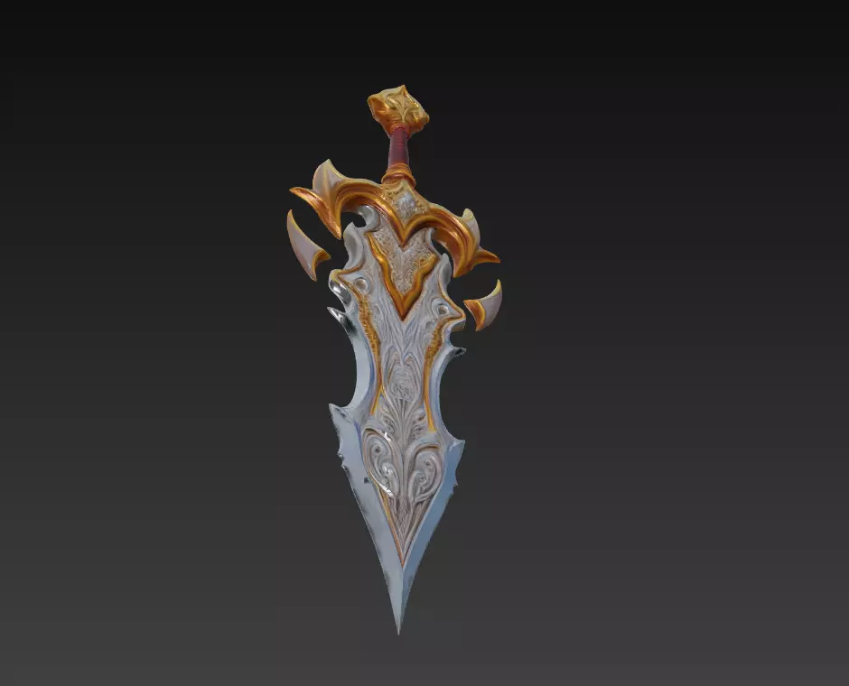 Ornate Fantasy Short Sword - Low Poly Stylized 3D Weapon Low-poly 3D model_8