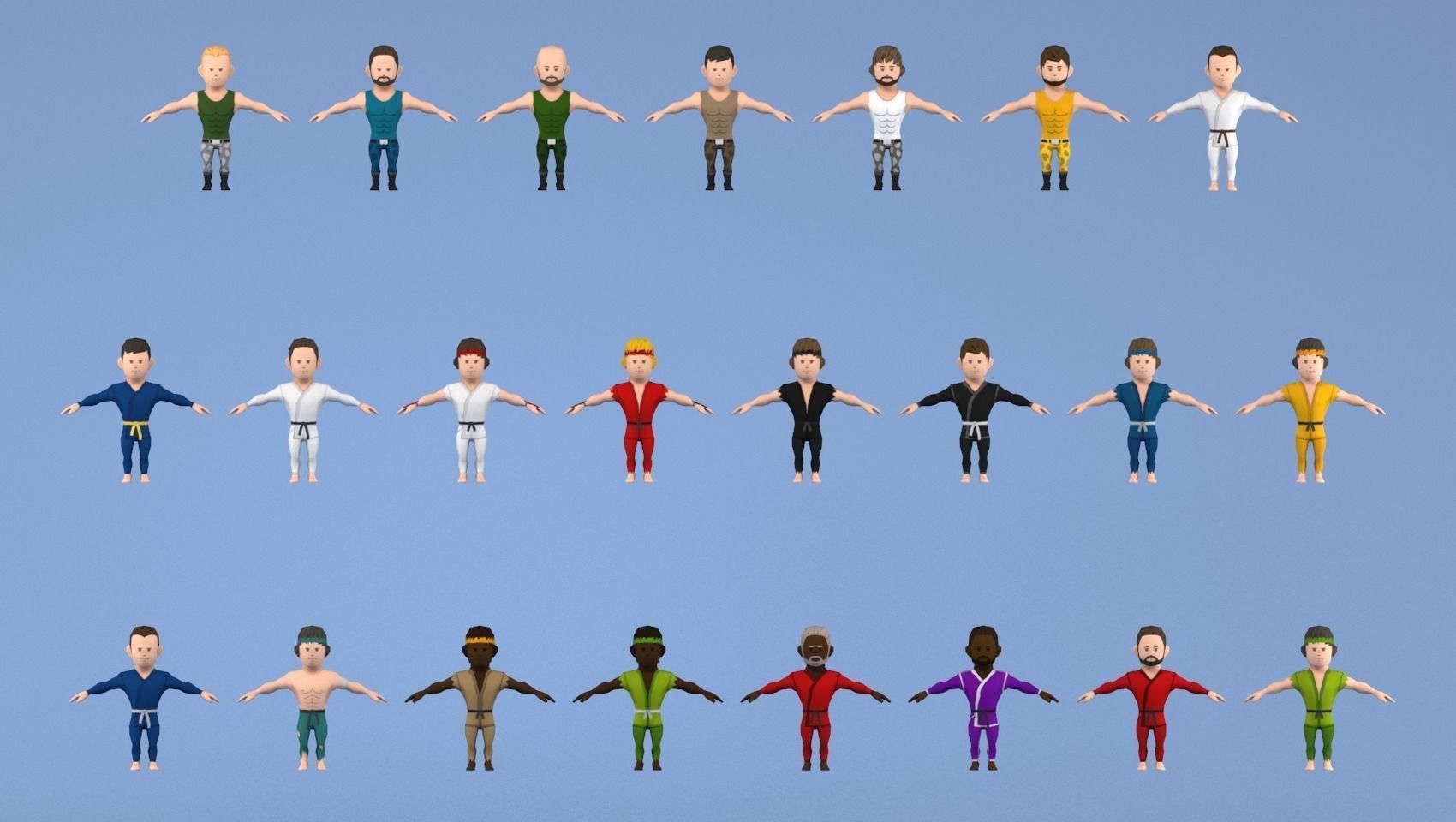 Low poly fighters pack Low-poly 3D model_2