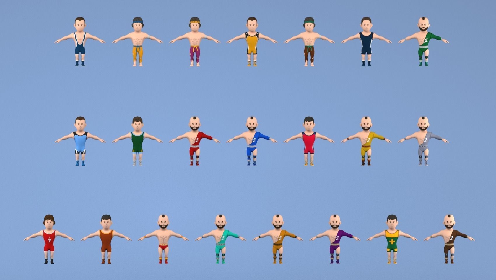 Low poly fighters pack Low-poly 3D model_3