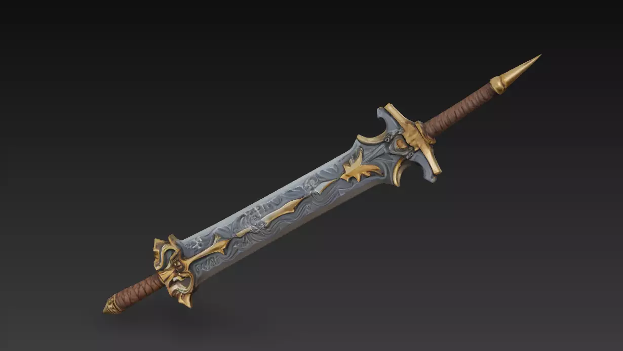 Double-Edged Fantasy Greatsword - Low Poly Stylized 3D Weapon Low-poly 3D model_7