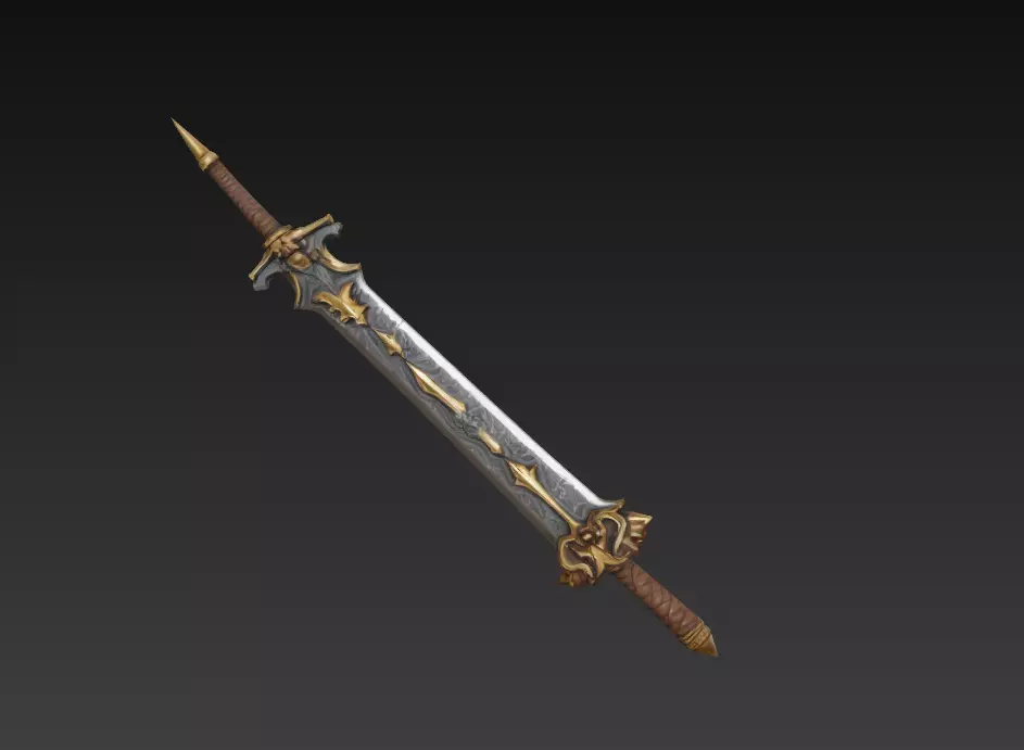 Double-Edged Fantasy Greatsword - Low Poly Stylized 3D Weapon Low-poly 3D model_4