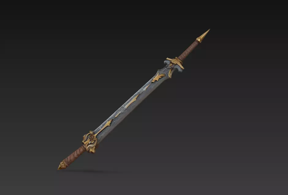 Double-Edged Fantasy Greatsword - Low Poly Stylized 3D Weapon Low-poly 3D model_6