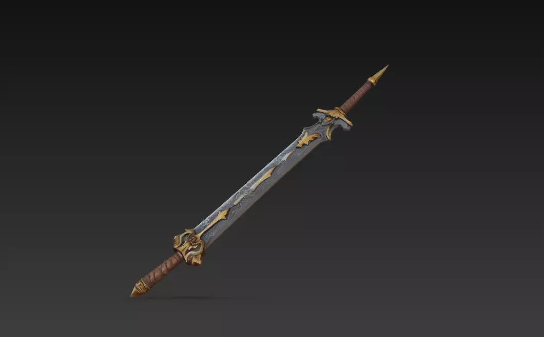Double-Edged Fantasy Greatsword - Low Poly Stylized 3D Weapon Low-poly 3D model_5