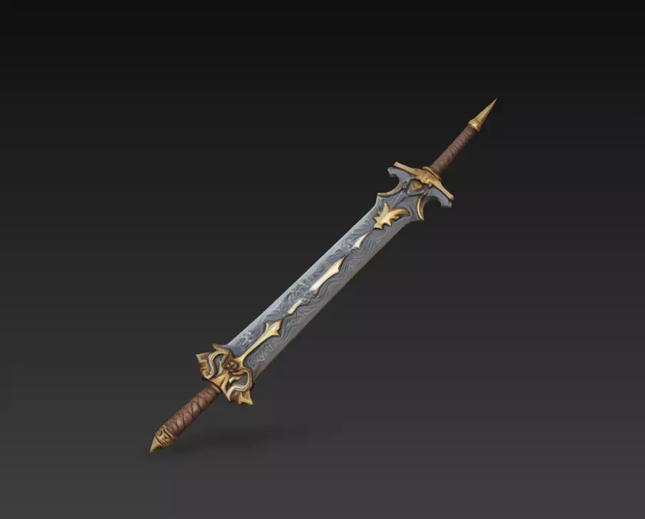 Double-Edged Fantasy Greatsword - Low Poly Stylized 3D Weapon Low-poly 3D model_0