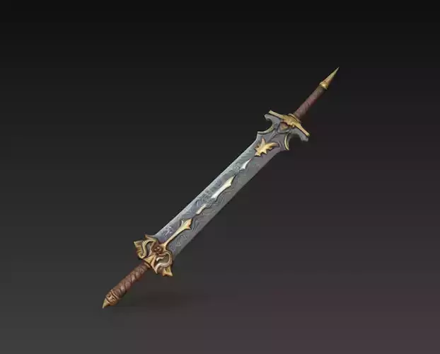 Double-Edged Fantasy Greatsword - Low Poly Stylized 3D Weapon Low-poly 3D model
