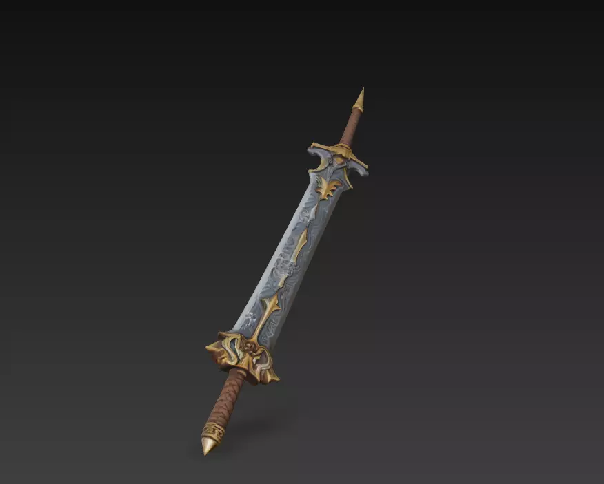 Double-Edged Fantasy Greatsword - Low Poly Stylized 3D Weapon Low-poly 3D model_1
