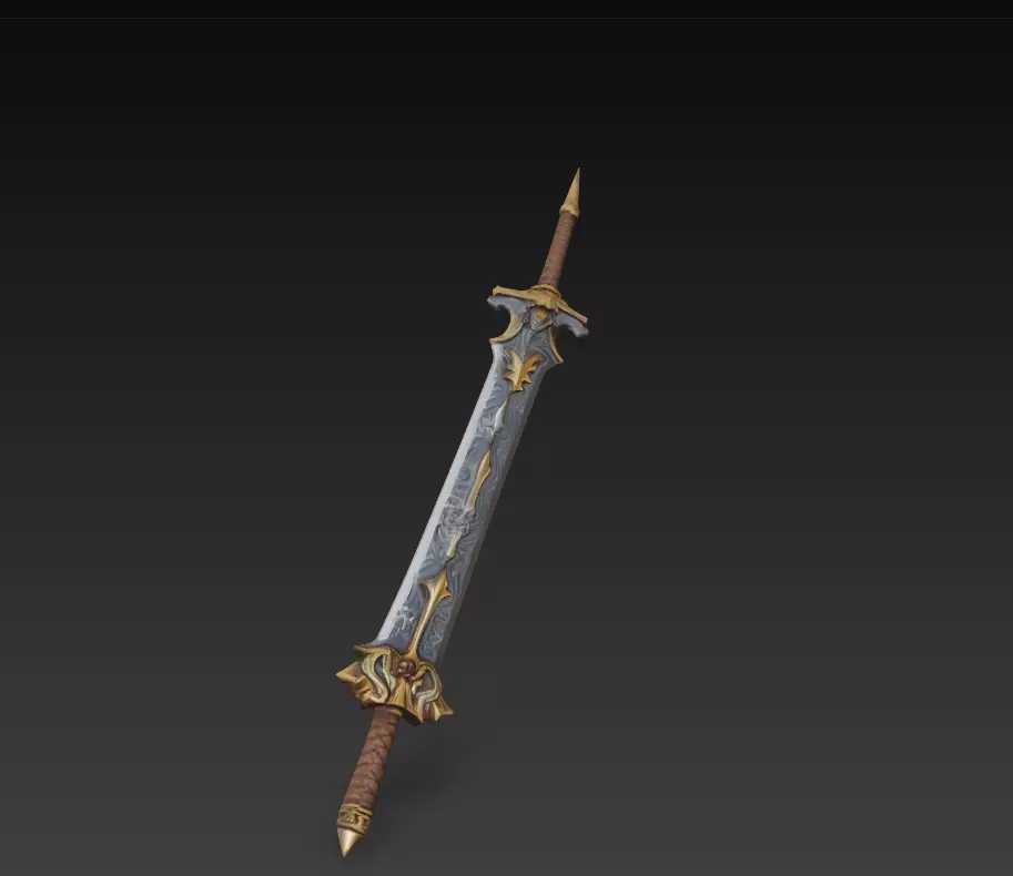 Double-Edged Fantasy Greatsword - Low Poly Stylized 3D Weapon Low-poly 3D model_3