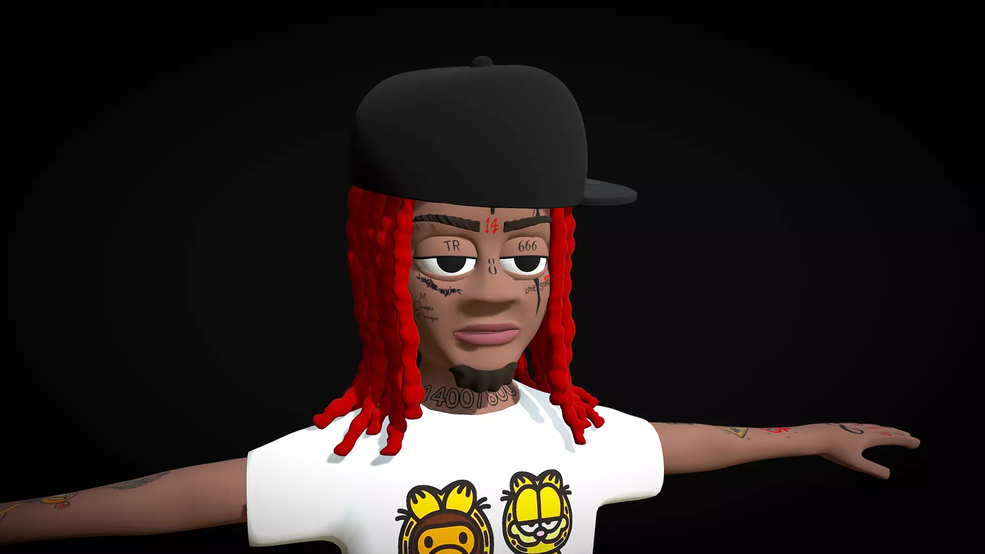 Trippie Redd Cartoon Character 3D model_1