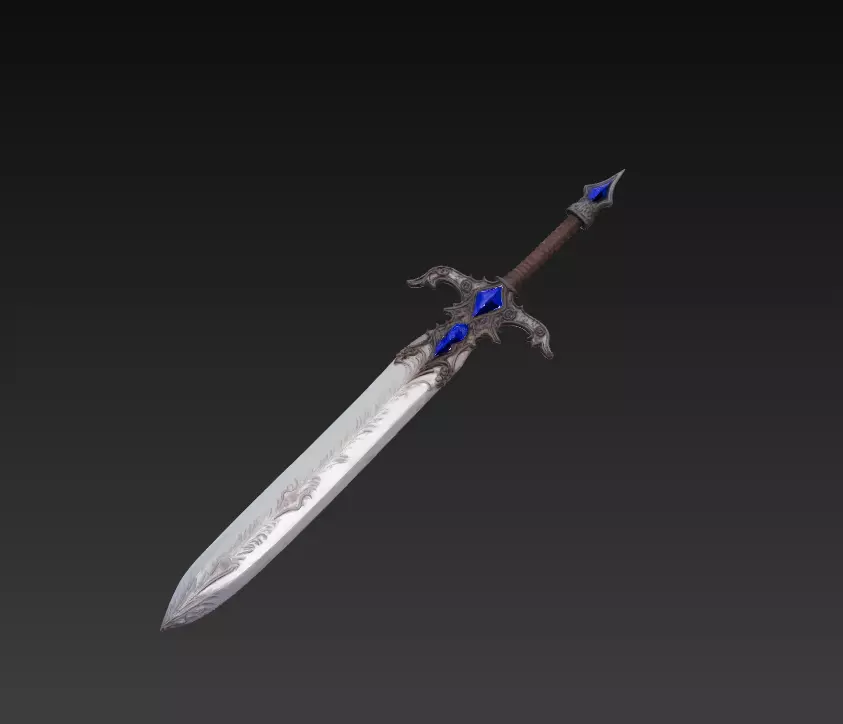 Azure Nightfall - Enchanted Royal Greatsword Low-poly 3D model_0