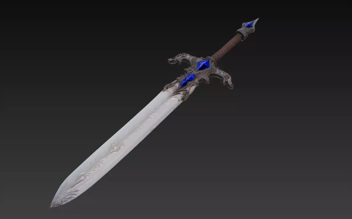 Azure Nightfall - Enchanted Royal Greatsword Low-poly 3D model_6
