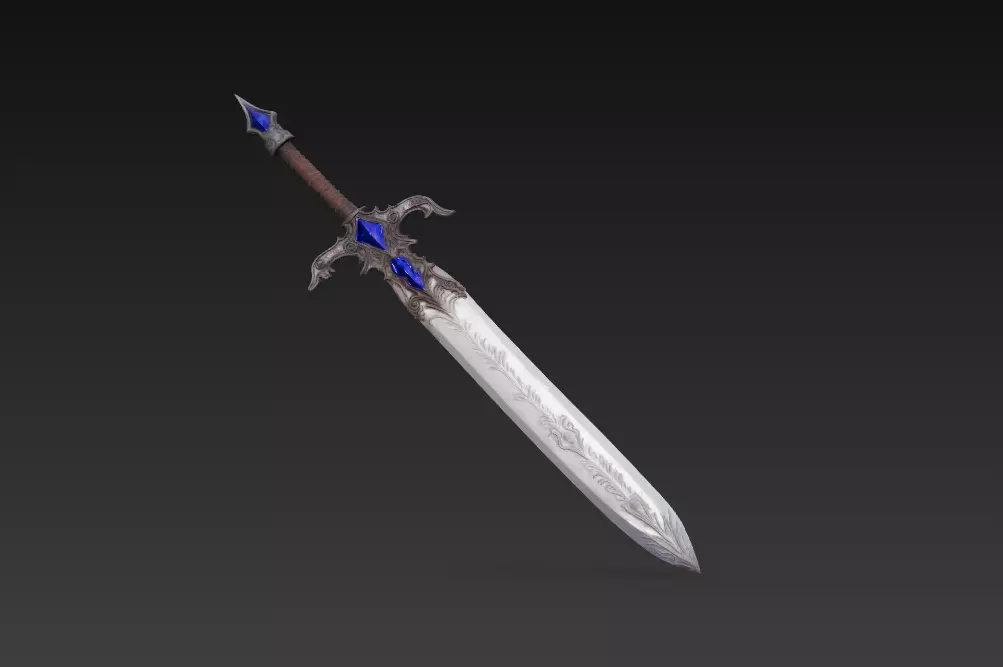 Azure Nightfall - Enchanted Royal Greatsword Low-poly 3D model_2