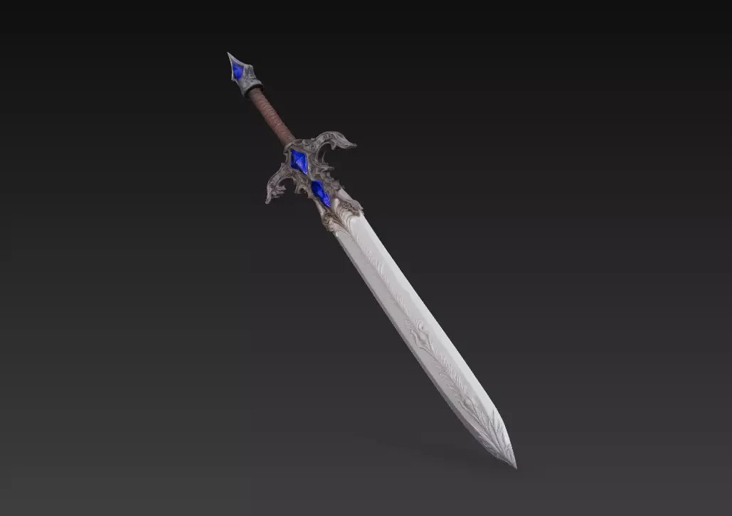 Azure Nightfall - Enchanted Royal Greatsword Low-poly 3D model_8