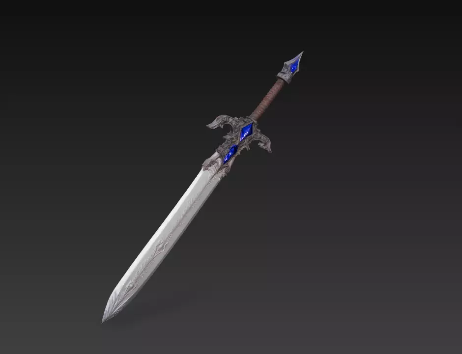 Azure Nightfall - Enchanted Royal Greatsword Low-poly 3D model_1