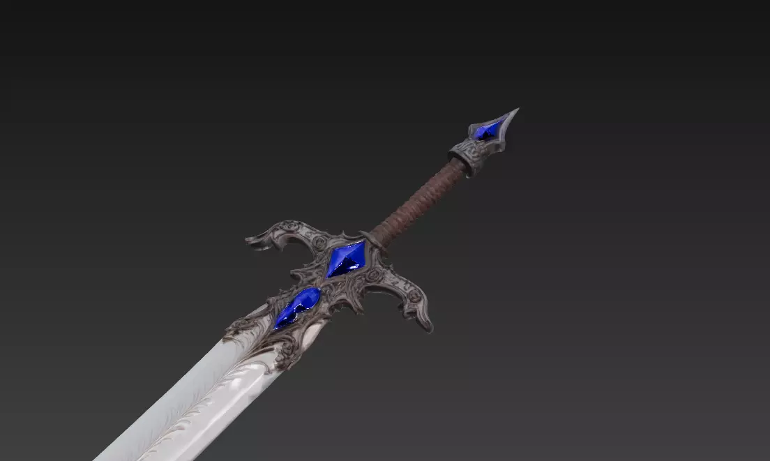 Azure Nightfall - Enchanted Royal Greatsword Low-poly 3D model_5