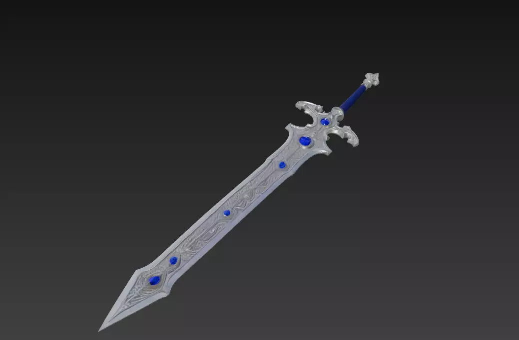 Sapphire Moonblade - Low Poly Enchanted Fantasy Sword Low-poly 3D model_1
