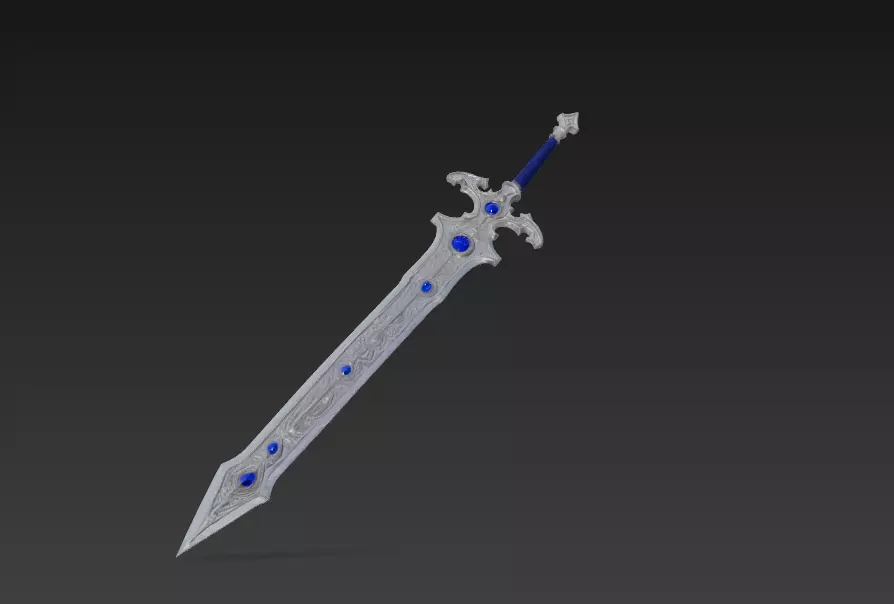 Sapphire Moonblade - Low Poly Enchanted Fantasy Sword Low-poly 3D model_5