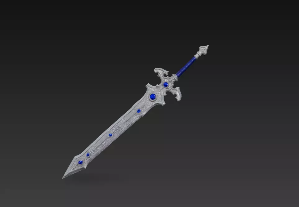 Sapphire Moonblade - Low Poly Enchanted Fantasy Sword Low-poly 3D model_4