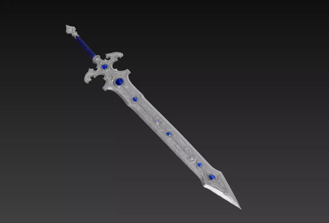 Sapphire Moonblade - Low Poly Enchanted Fantasy Sword Low-poly 3D model_2