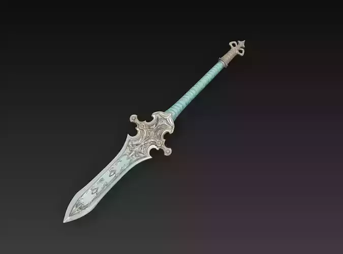 Celestine Aquablade - Low Poly Enchanted Fantasy Sword Low-poly 3D model