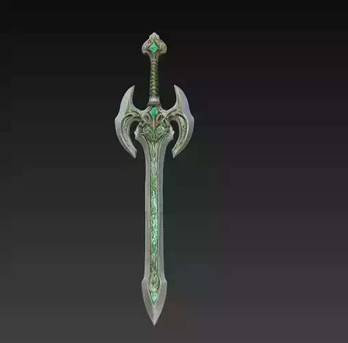 Emerald Rune Fantasy Sword - Low Poly 3D Weapon Low-poly 3D model