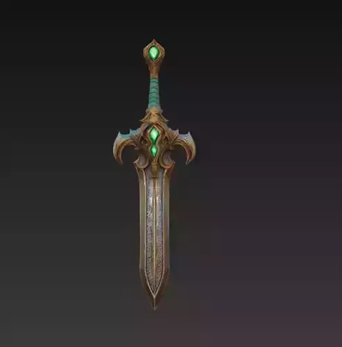 Mystic Sword with Emerald Gemstones - High Detail 3D Model Low-poly 3D model