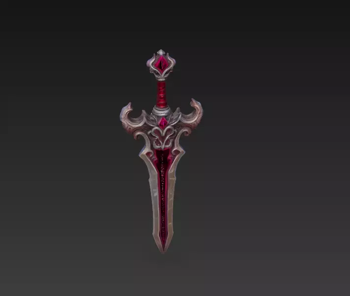 Crimson Rune Fantasy Sword - Low Poly 3D Weapon Low-poly 3D model_0