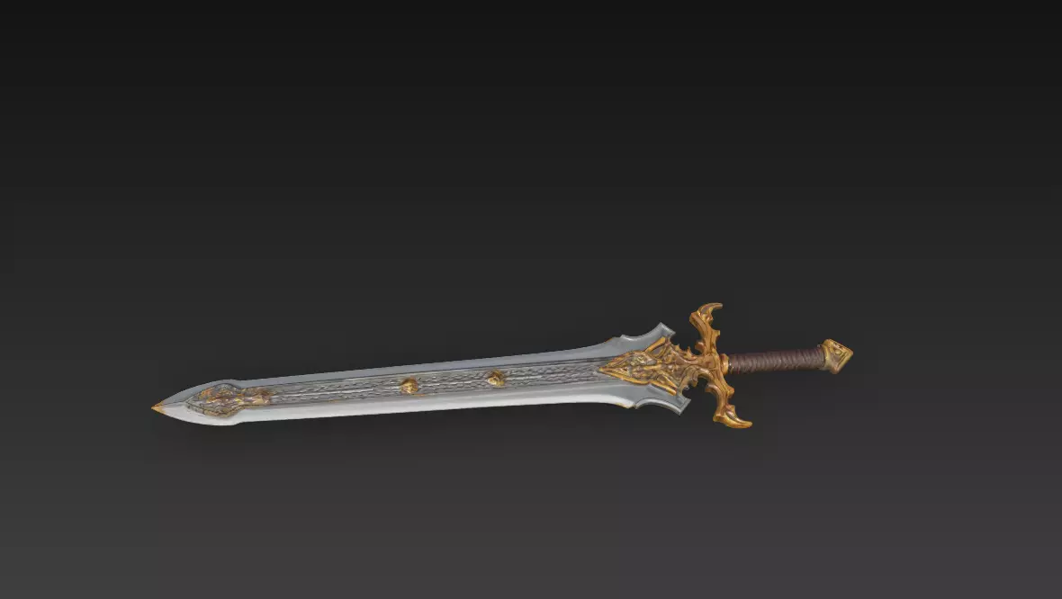 Royal Longblade Fantasy Sword - Low Poly 3D Weapon Low-poly 3D model_3
