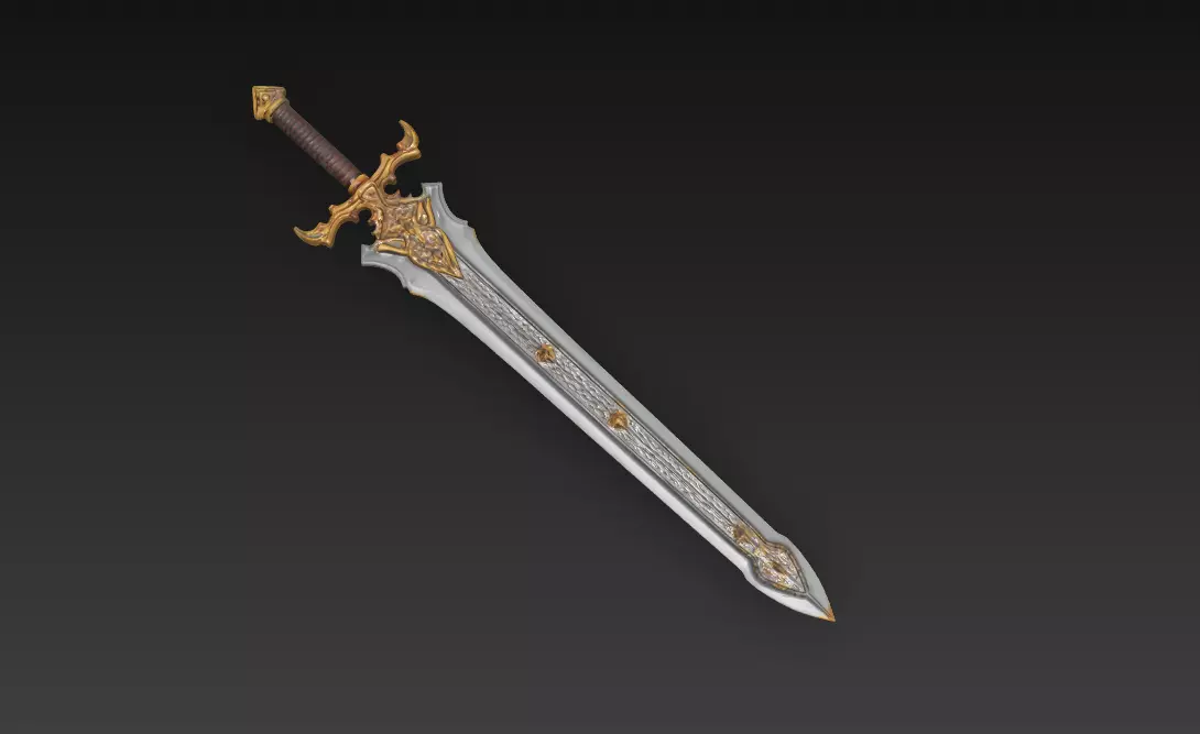 Royal Longblade Fantasy Sword - Low Poly 3D Weapon Low-poly 3D model_7