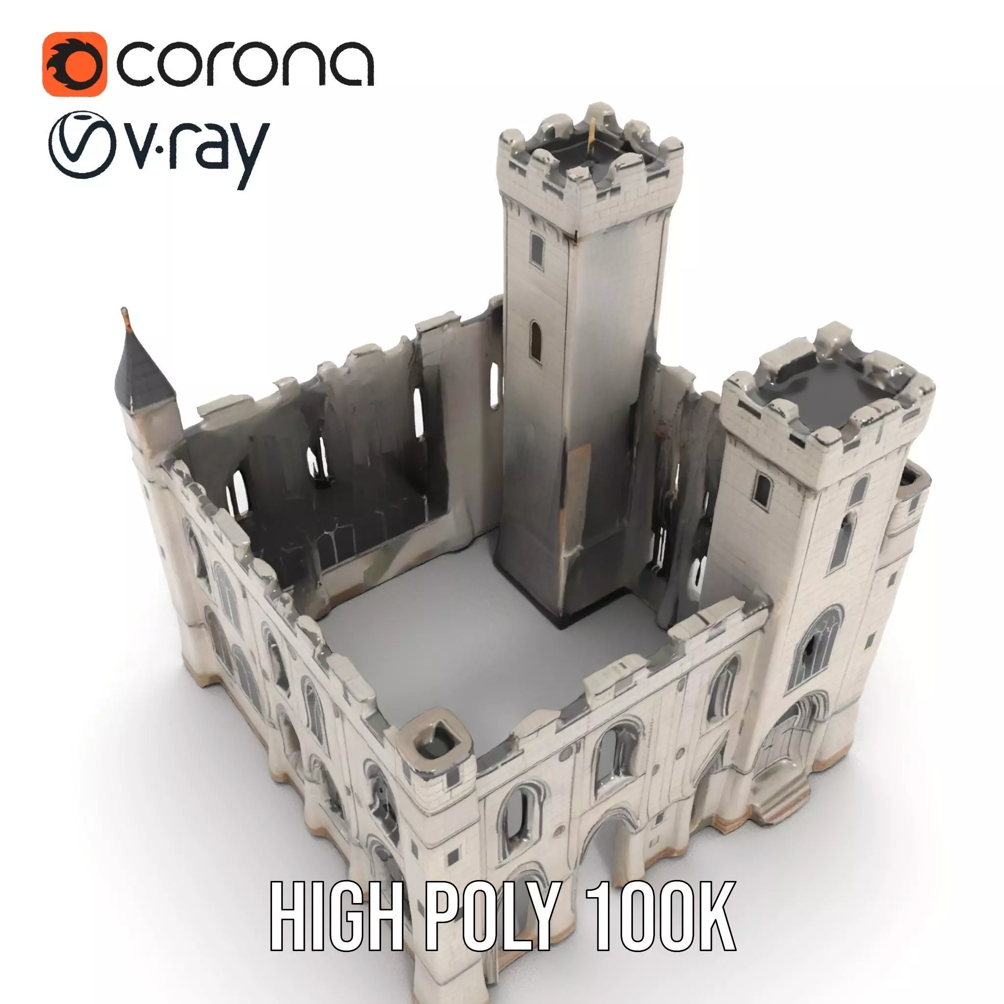 Medieval Stone Castle model pack Low-poly 3D model_19