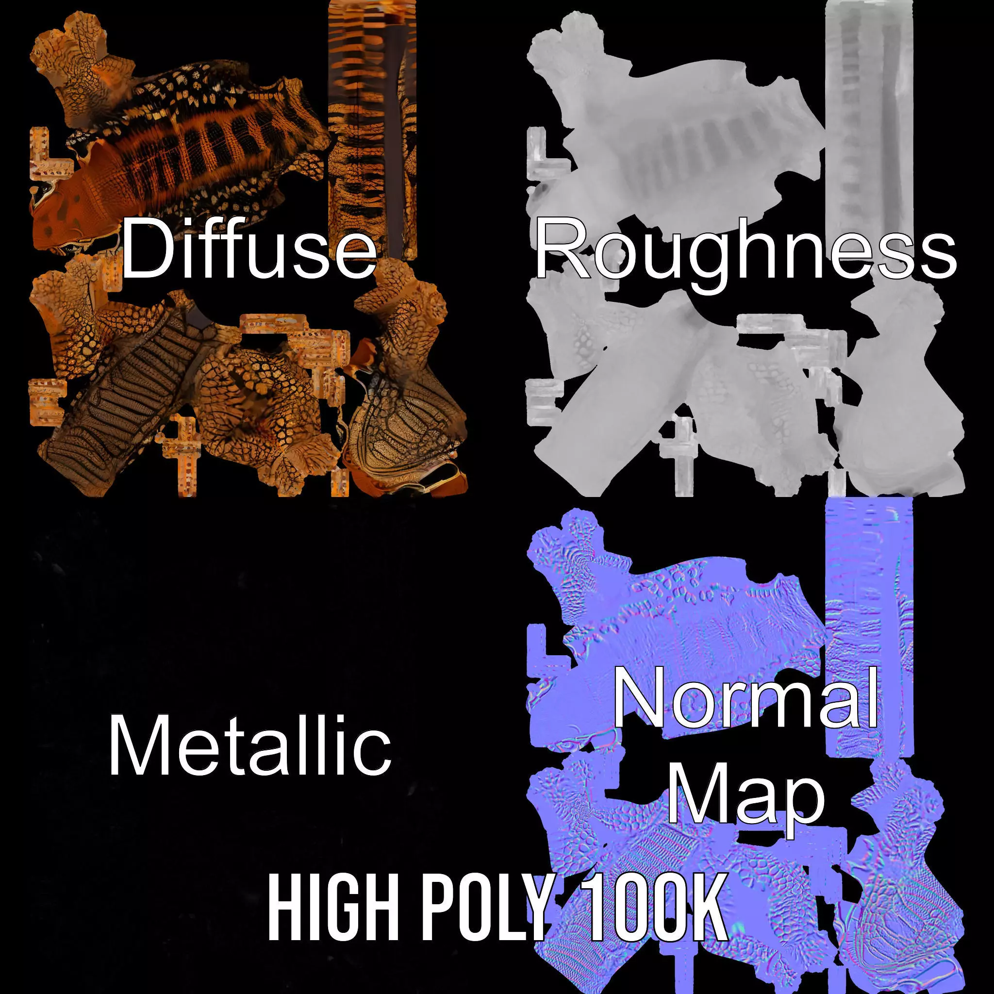 Striped Lizard Model Pack Low-poly 3D model_3