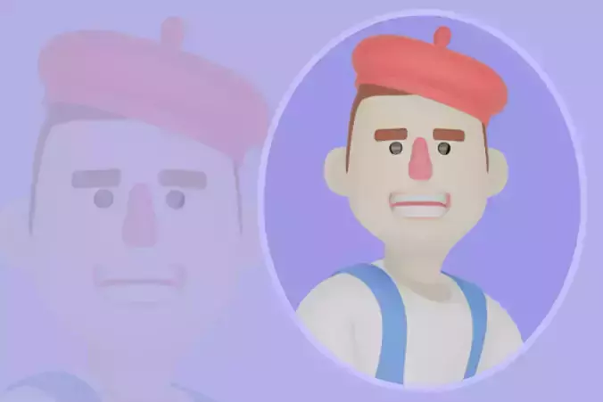 Stylized 3D Male Painter-Cartoon Artist Flying with Giant Pencil