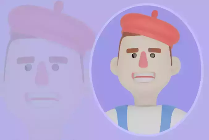 Cartoon 3D Male Painter Character - Struggling with Giant Pencil