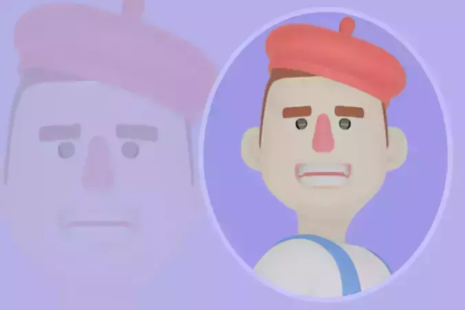 Stylized 3D Male Painter-Cartoon Artist Sitting on Giant Pencil