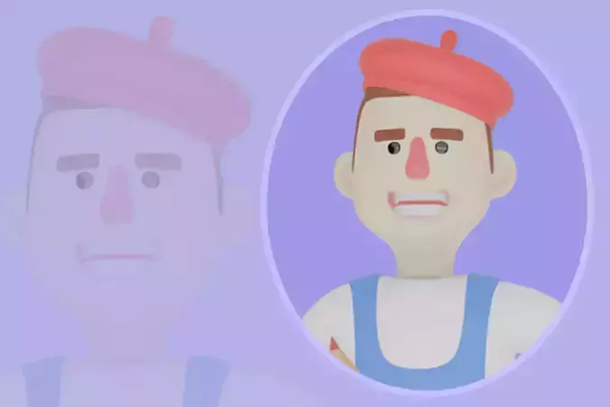 Stylized 3D Male Painter - Cartoon Artist Floating with Pencil