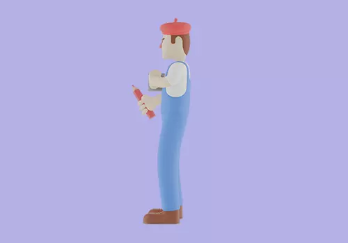 Stylized 3D Male Painter - Cartoon Artist Holding Cup and Pencil 3D model_3