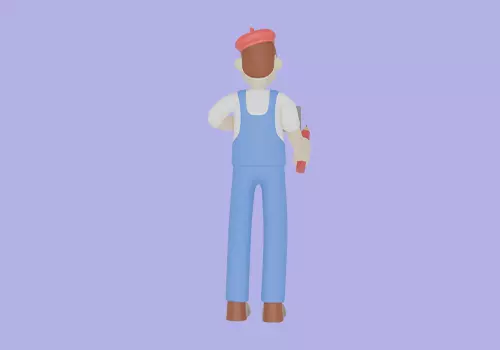 Stylized 3D Male Painter - Cartoon Artist Holding Cup and Pencil 3D model_4