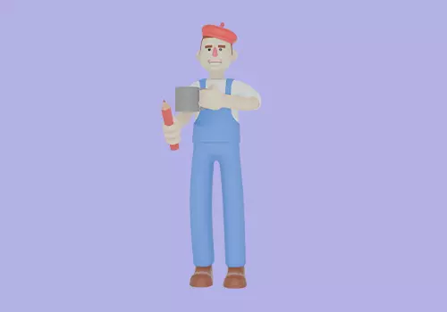 Stylized 3D Male Painter - Cartoon Artist Holding Cup and Pencil 3D model_2