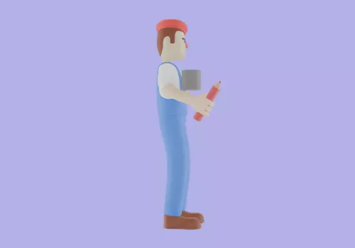 Stylized 3D Male Painter - Cartoon Artist Holding Cup and Pencil 3D model_5