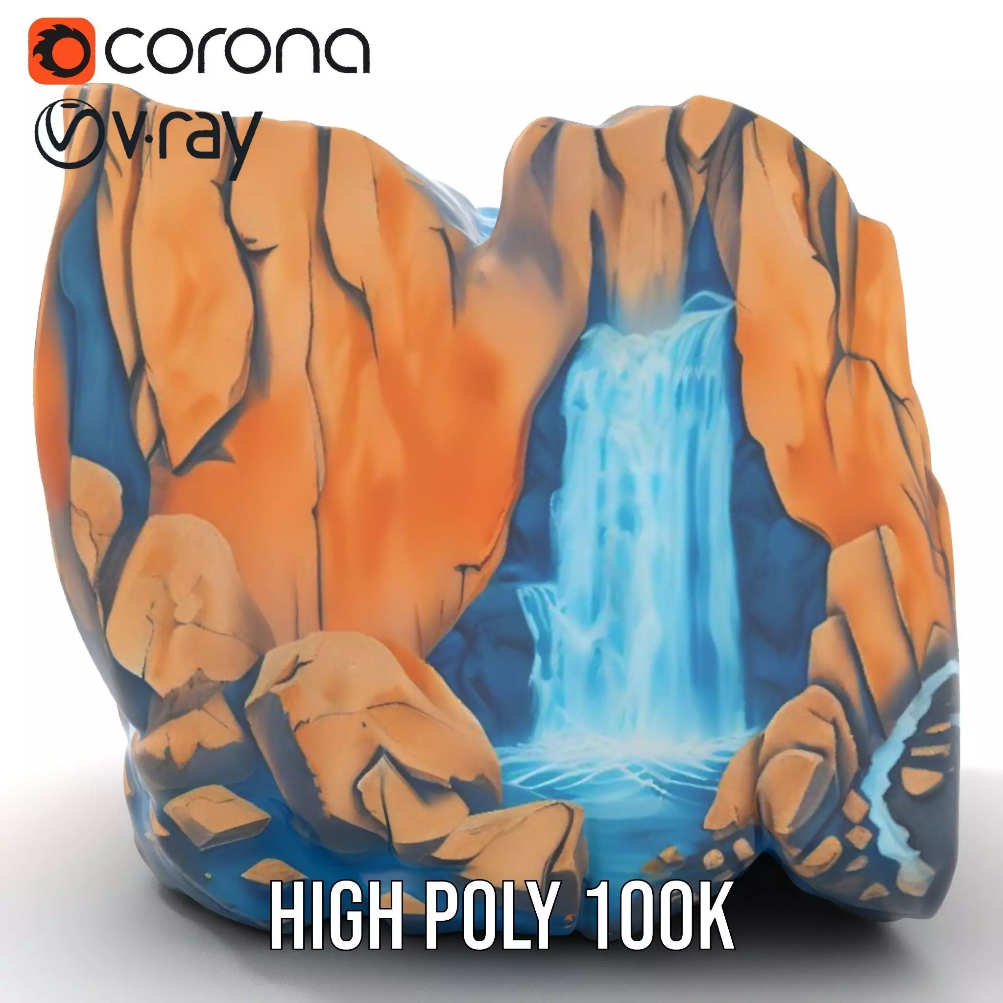 Vibrant Waterfall Terrain model pack Low-poly 3D model_18