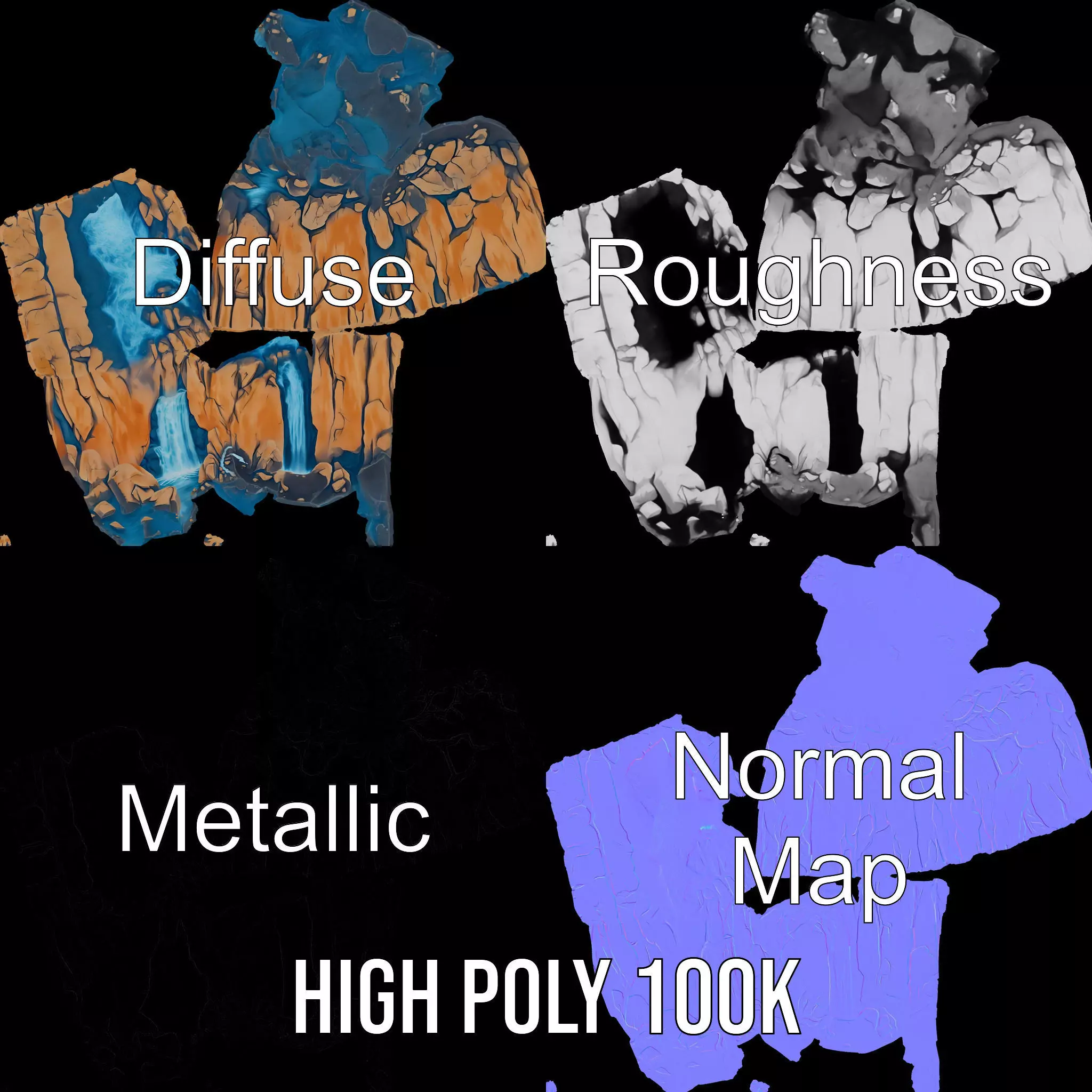 Vibrant Waterfall Terrain model pack Low-poly 3D model_3