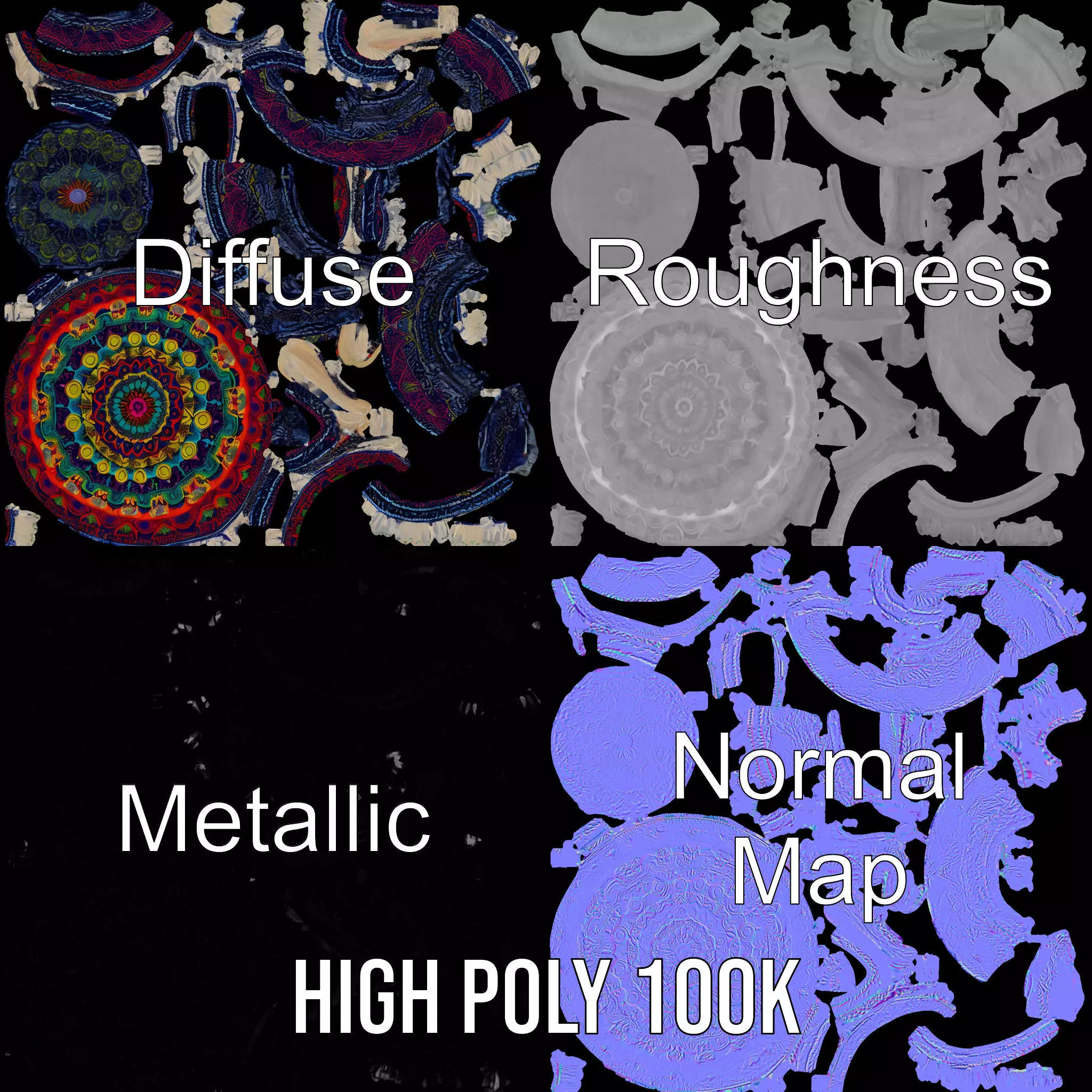 Vibrant Mandala Tapestry model pack Low-poly 3D model_3