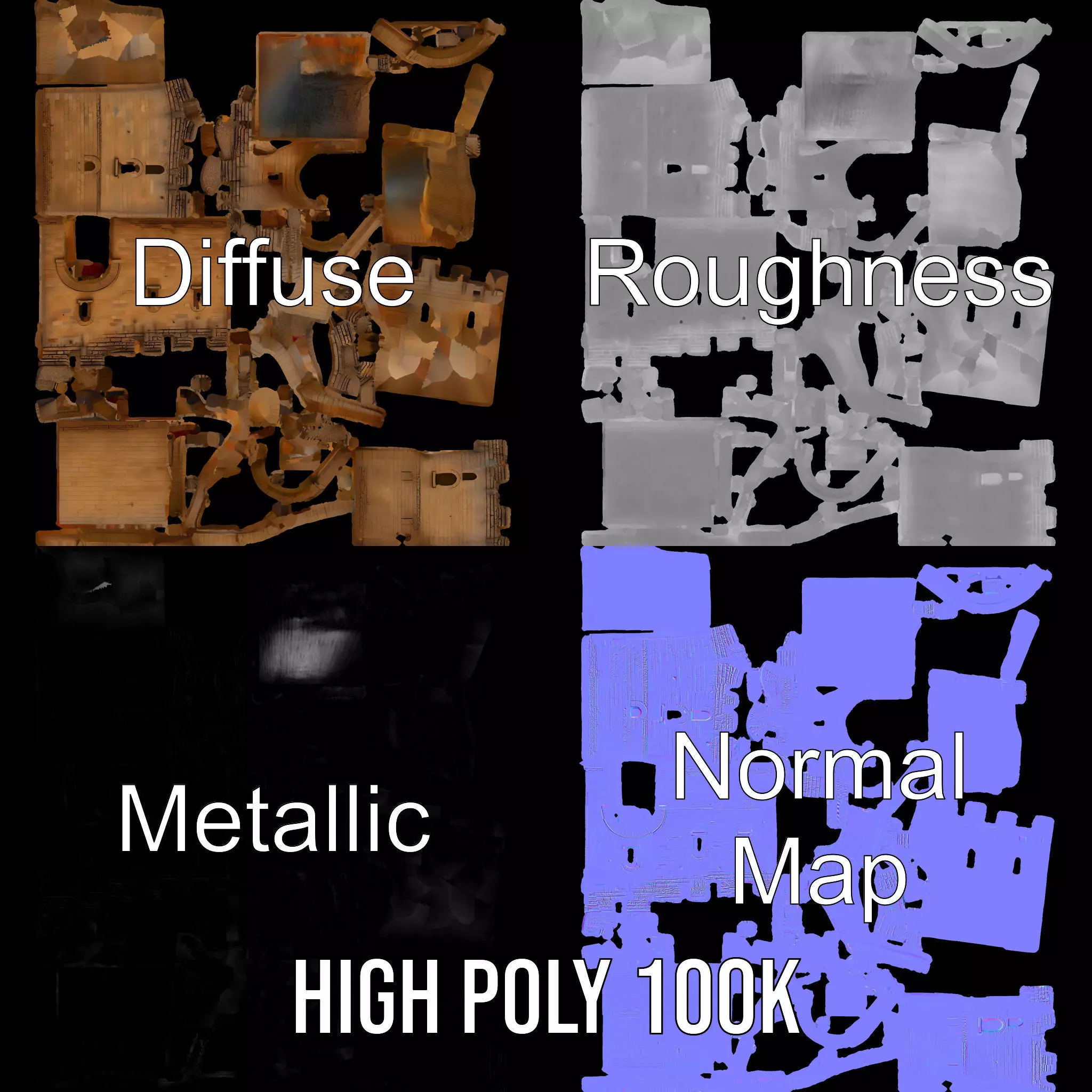 Medieval Stone Gate model pack Low-poly 3D model_3