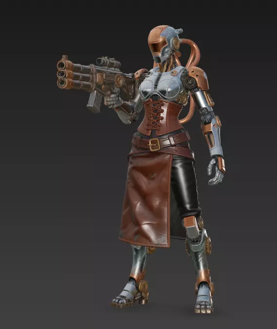 Steampunk Warrior in Monochrome 3D model_2